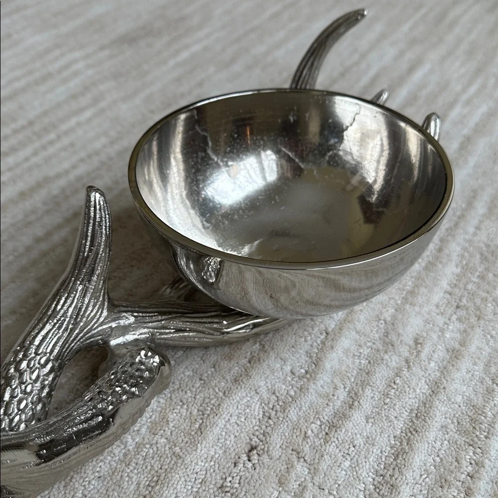 Antler Base Pedestal 2 Bowl Silver Dish Decor